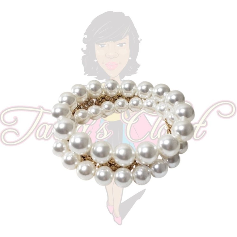 NY&C Pearl & Gold Stretch Beaded Bracelet Sz OS